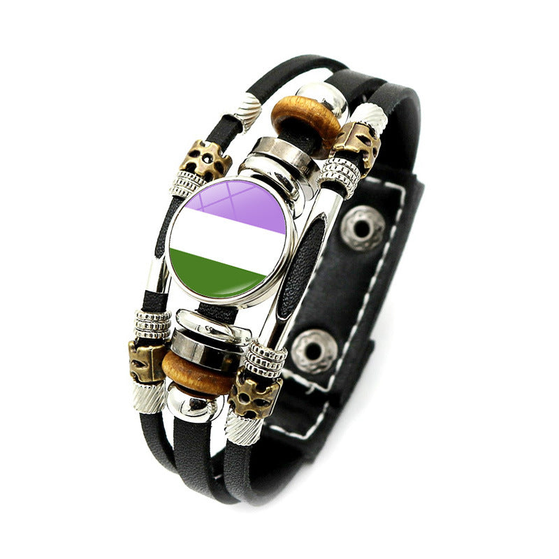 Pulsera de tejido de cuentas de cuero de cuero arcoiris al por mayor
